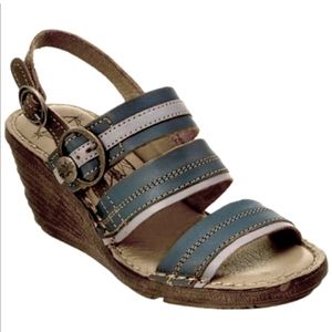 Fly London Salm Strappy Sandal Heels Blue Brown Buckle Distressed Rustic EU 37